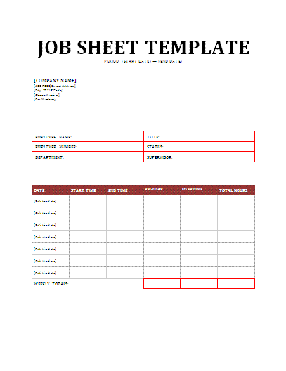 Job Sheet Template