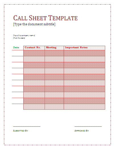 Call sheet template