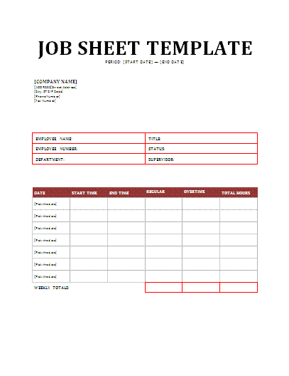 job sheet template