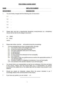 Proforma Charge Sheet Template | Free Sheet Templates
