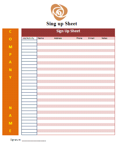 sign up sheet template