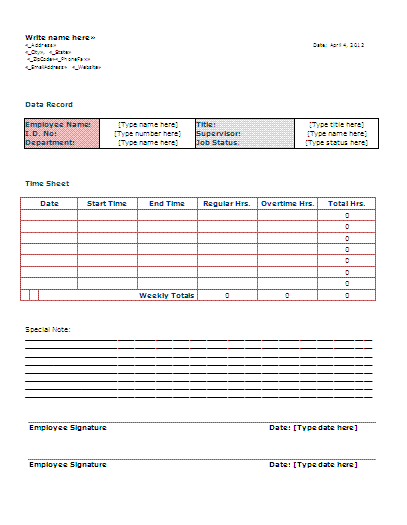 time sheet template