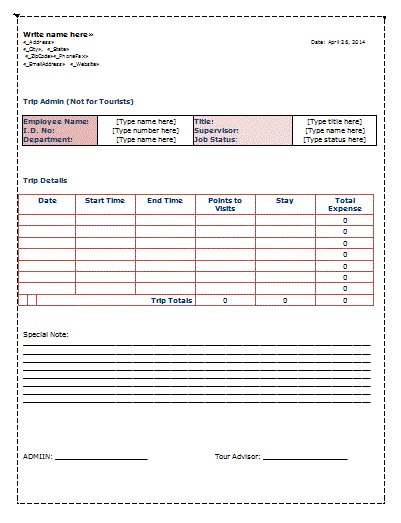 format of trip sheet