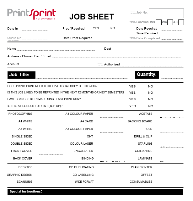 work job sheet template