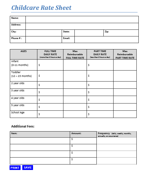 rate sheet template