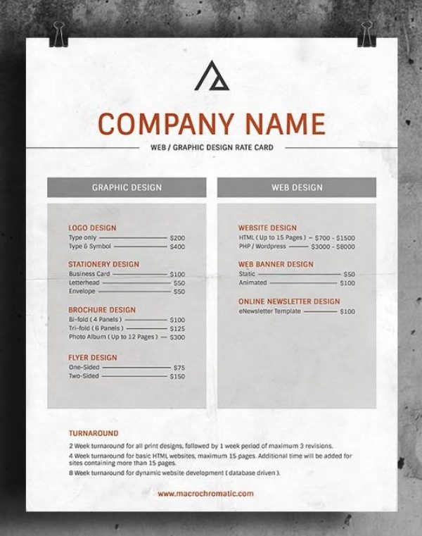 Free Rate Sheet Template